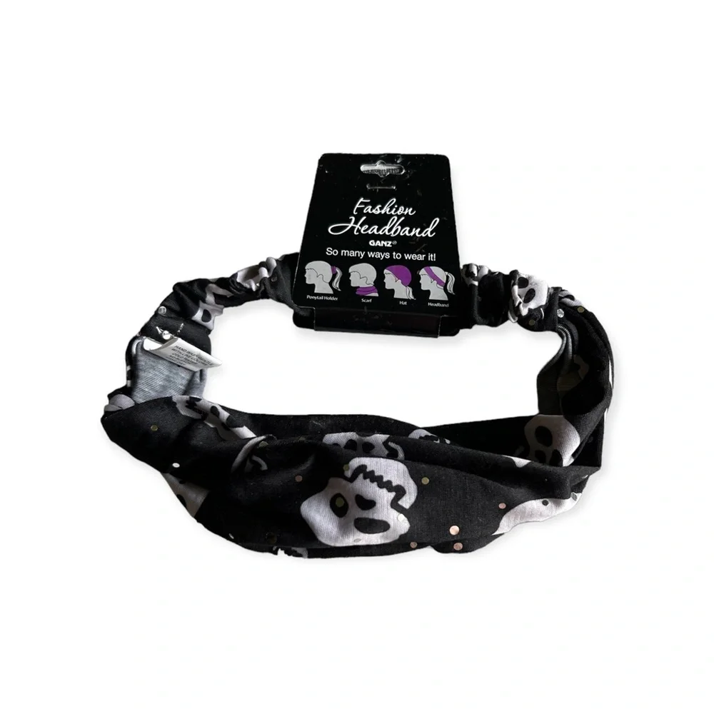 Halloween Skull Headband Black with sequins